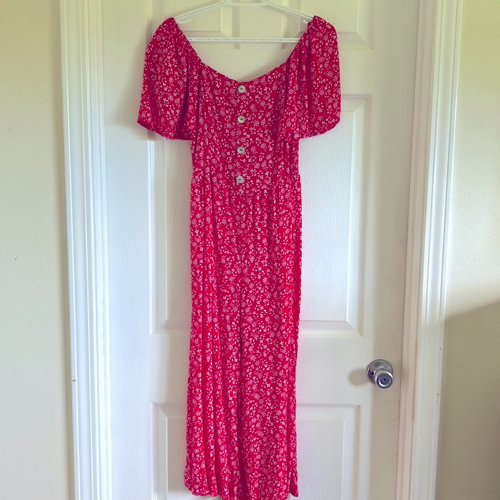 Red floral ruffle sleeve jumpsuit